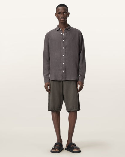 AllSaints Loom Long Sleeve Linen Shirt White