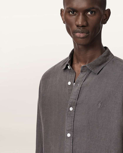 AllSaints Loom Long Sleeve Linen Shirt White