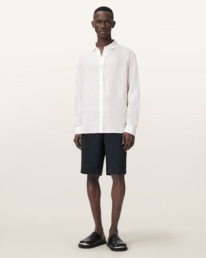 AllSaints Loom Long Sleeve Linen Shirt White