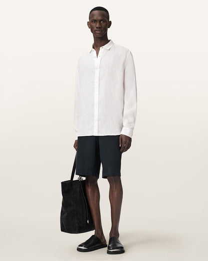 AllSaints Loom Long Sleeve Linen Shirt White