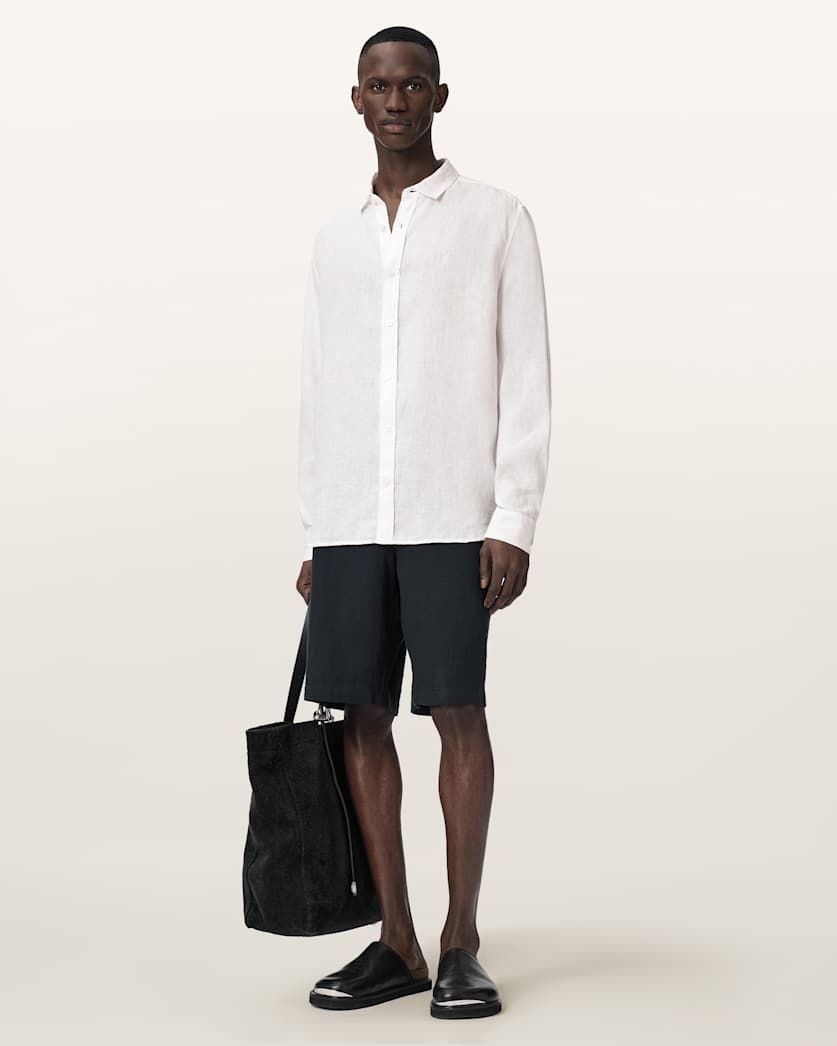 AllSaints Loom Long Sleeve Linen Shirt White