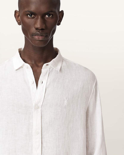 AllSaints Loom Long Sleeve Linen Shirt White