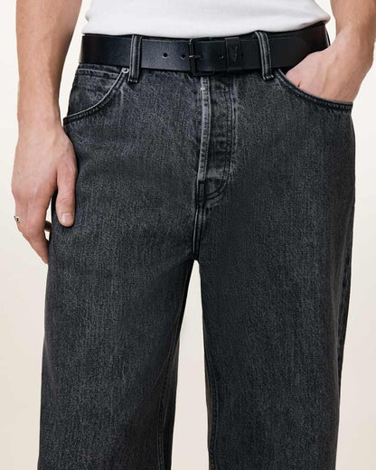 AllSaints Dunston Leather Embossed Belt Black
