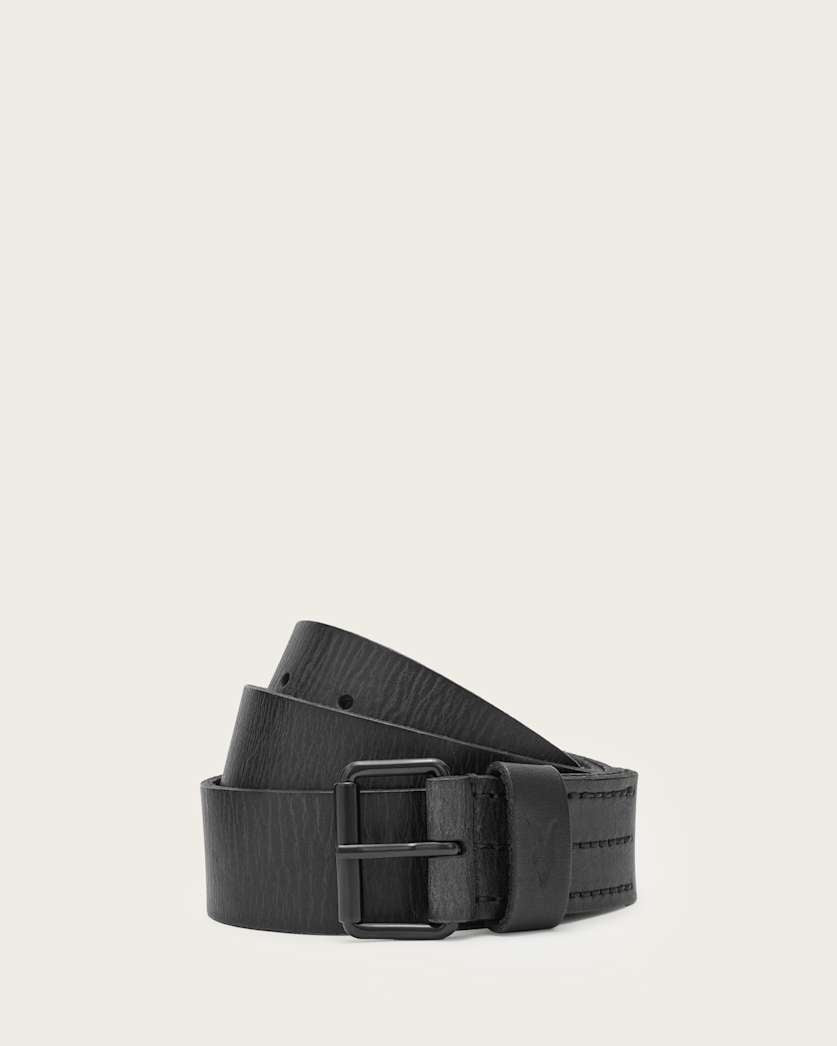 AllSaints Dunston Leather Embossed Belt Black