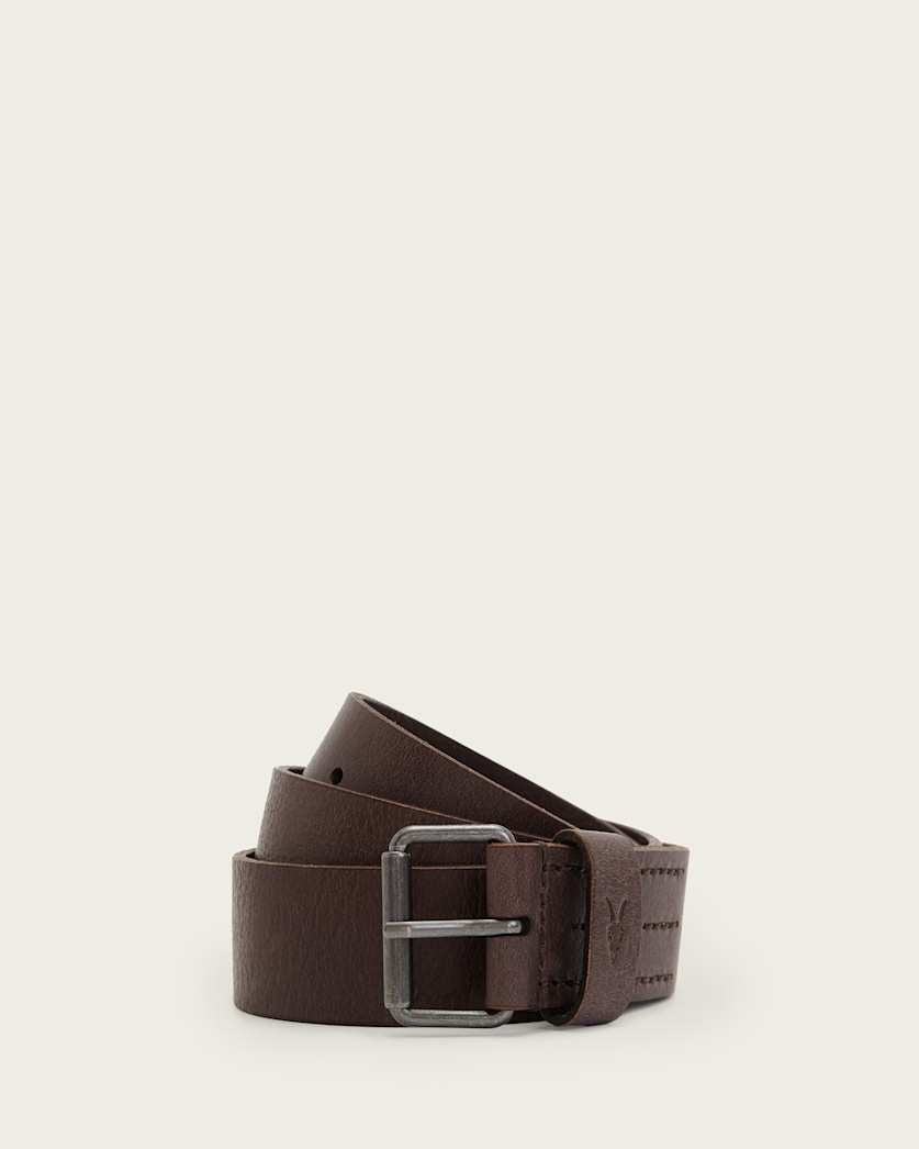 AllSaints Dunston Leather Embossed Belt Black