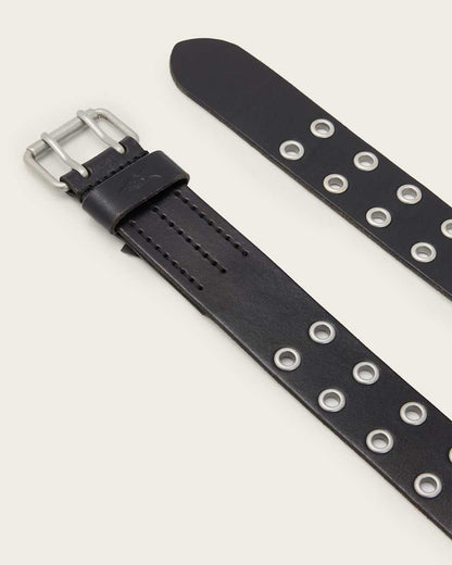 AllSaints Sturge Leather Eyelet Belt Black