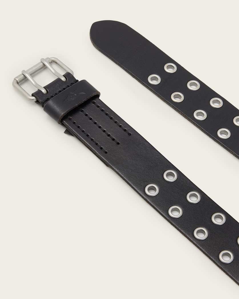 AllSaints Sturge Leather Eyelet Belt Black