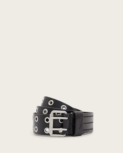 AllSaints Sturge Leather Eyelet Belt Black