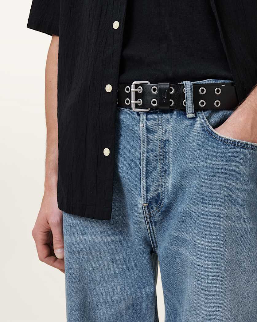 AllSaints Sturge Leather Eyelet Belt Black
