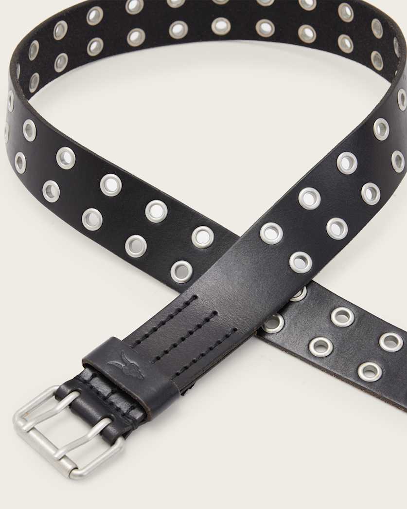 AllSaints Sturge Leather Eyelet Belt Black