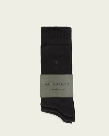 AllSaints Adan Ramskull Embroidered Socks 3 Pack Black/Black/Black