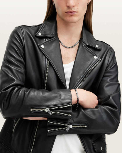 AllSaints Axel Hexagon Chain Necklace Warm Silvr/Drk Hem