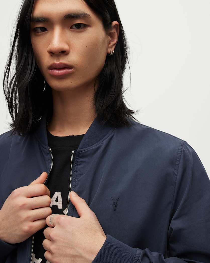 AllSaints Bassett Ramskull Bomber Jacket Command Blue