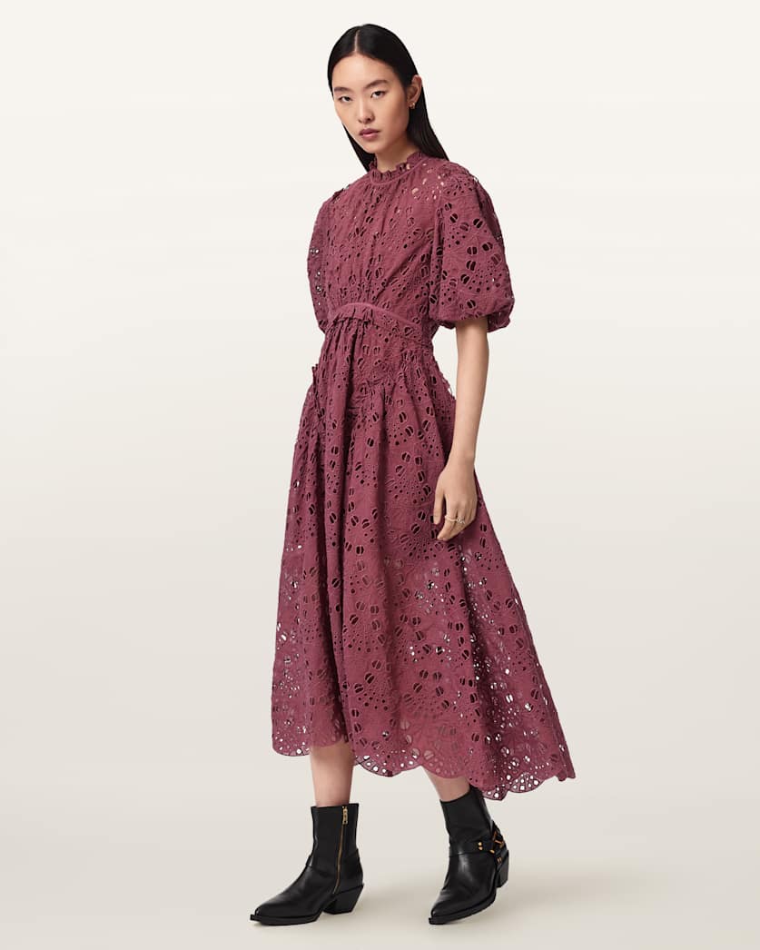 AllSaints Odette Broiderie Anglais Maxi Dress Women's Black Women's