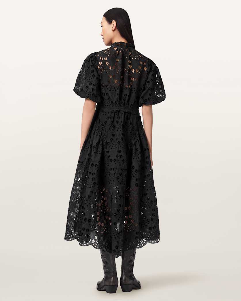 AllSaints Odette Broiderie Anglais Maxi Dress Women's Black Women's