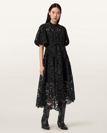 AllSaints Odette Broiderie Anglais Maxi Dress Women's Black Women's
