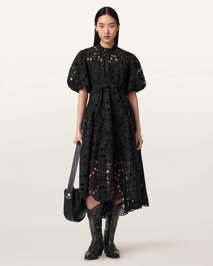 AllSaints Odette Broiderie Anglais Maxi Dress Women's Black Women's