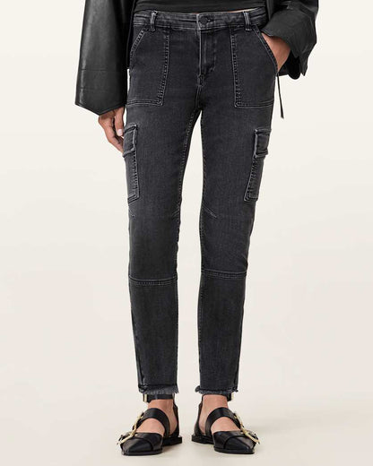 AllSaints Duran Skinny Denim Cargo Jeans Women's Washed Black Women's