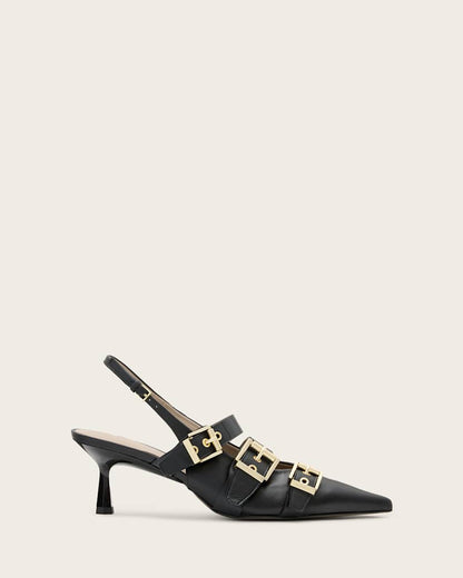 AllSaints Vivian Leather Buckle Slingback Heels Women's Black Women's
