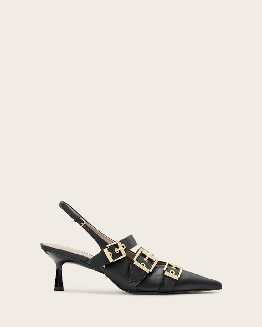 AllSaints Vivian Leather Buckle Slingback Heels Women's Black Women's