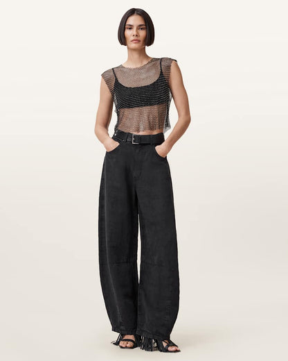 AllSaints Calytrix Sparkle Fish Net Top Women's Black Women's