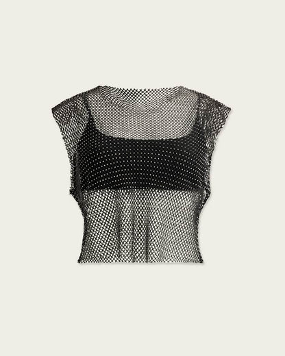 AllSaints Calytrix Sparkle Fish Net Top Women's Black Women's
