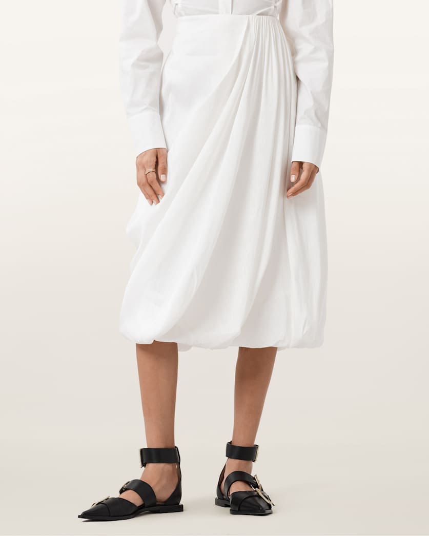 AllSaints Nia Draped Midi Skirt Women's Antique White Women's