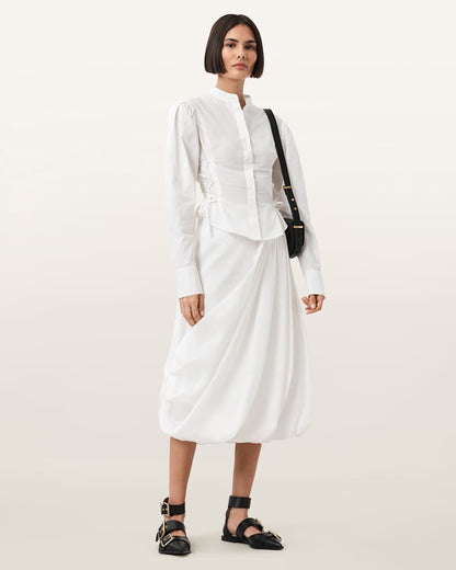 AllSaints Nia Draped Midi Skirt Women's Antique White Women's