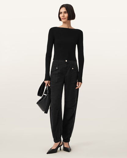 AllSaints Val Cargo Linen Blend Pants Women's Midnight Blue Women's