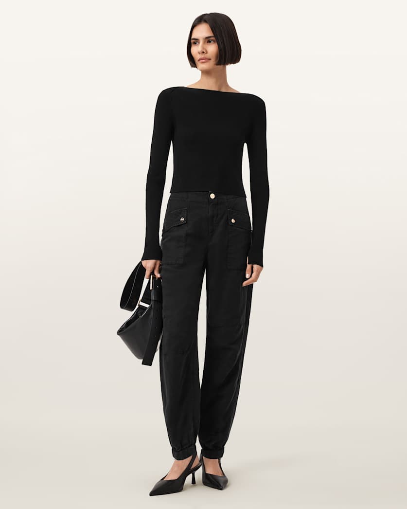 AllSaints Val Cargo Linen Blend Pants Women's Midnight Blue Women's