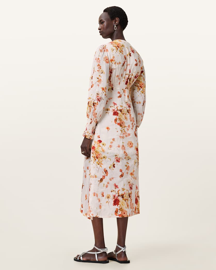 AllSaints Taylen Floral Print Midi Dress Women's Armada White Women's