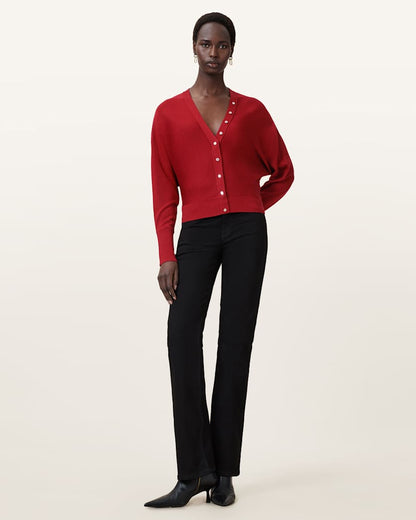AllSaints Honor V Neck Cardigan Women's Crimson Red Women's