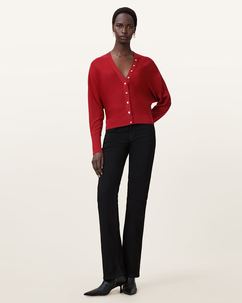AllSaints Honor V Neck Cardigan Women's Crimson Red Women's