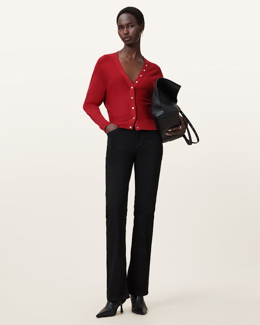 AllSaints Honor V Neck Cardigan Women's Crimson Red Women's