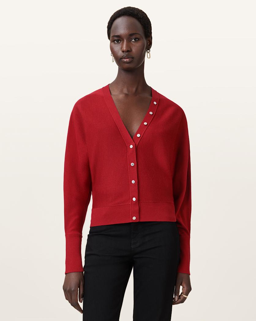 AllSaints Honor V Neck Cardigan Women's Crimson Red Women's