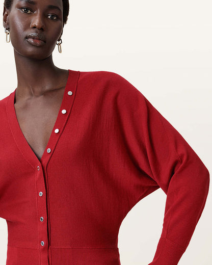 AllSaints Honor V Neck Cardigan Women's Crimson Red Women's