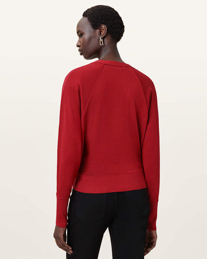 AllSaints Honor V Neck Cardigan Women's Crimson Red Women's