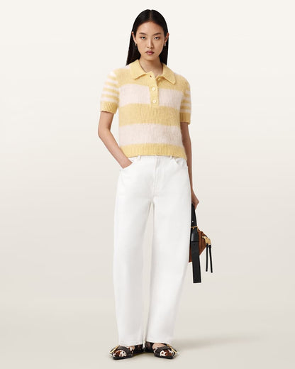 AllSaints Clem Wool Blend Polo Women's Hay Yellow/White Women's