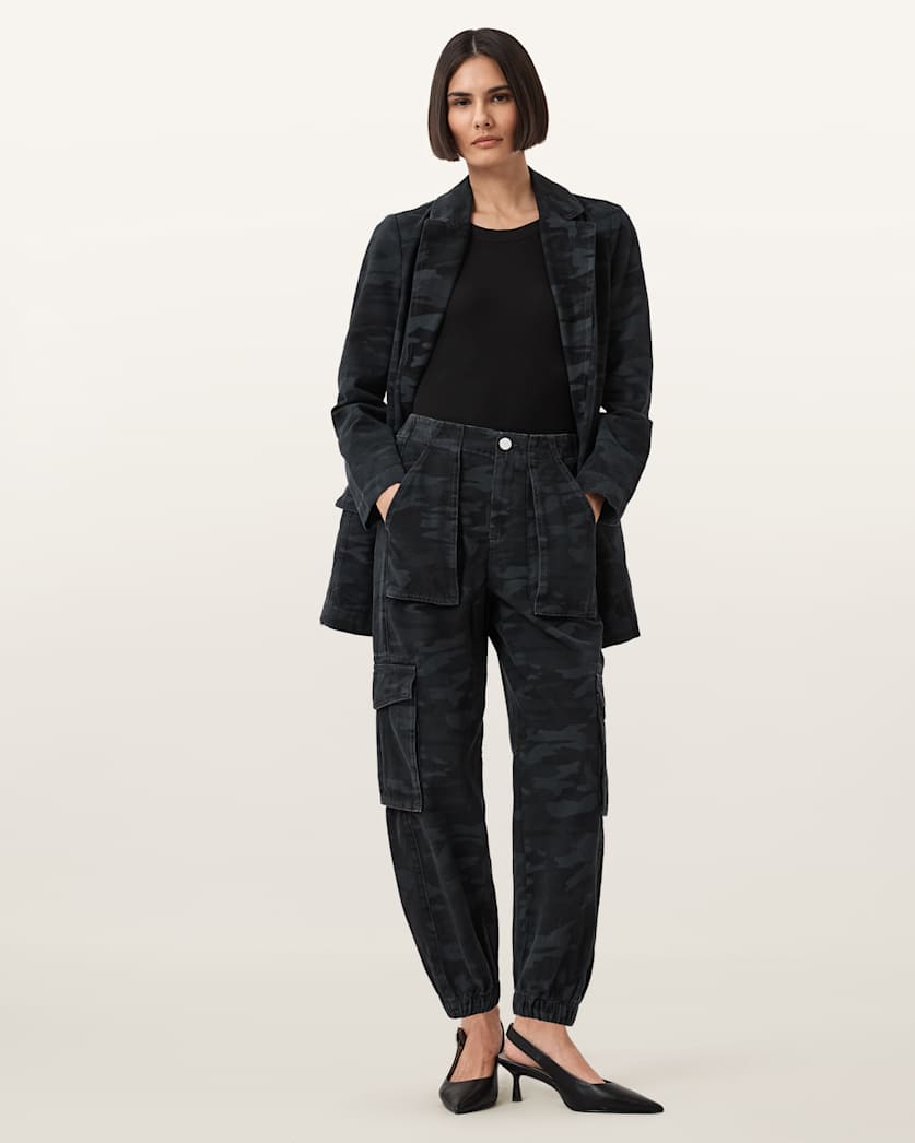 AllSaints Freda Camouflage Denim Cargo Pants Women's Camo Ink Blue Women's