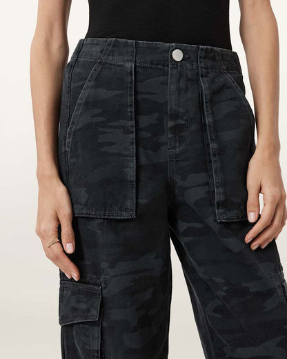 AllSaints Freda Camouflage Denim Cargo Pants Women's Camo Ink Blue Women's