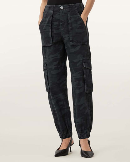 AllSaints Freda Camouflage Denim Cargo Pants Women's Camo Ink Blue Women's