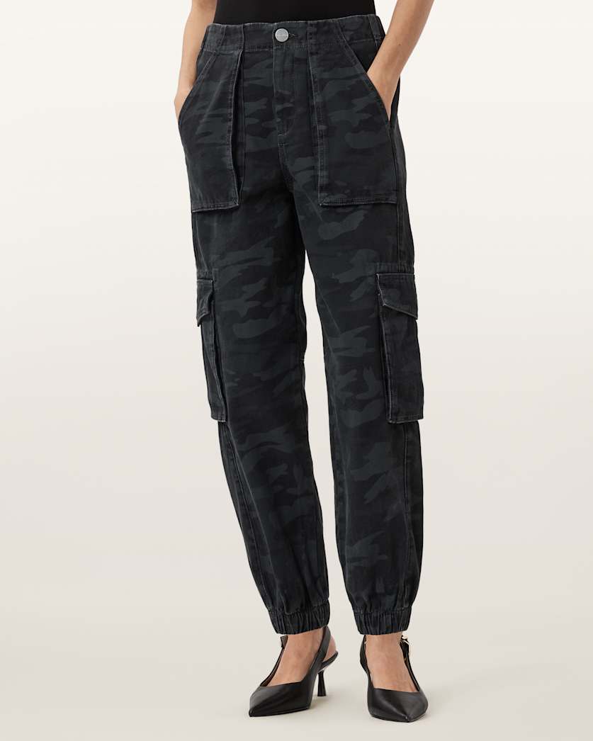 AllSaints Freda Camouflage Denim Cargo Pants Women's Camo Ink Blue Women's
