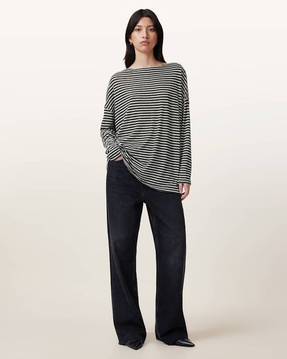 AllSaints Rita Relaxed Fit Striped T Shirt Women's Chalk/Ink Women's