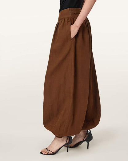 AllSaints Harrie Linen Blend Baggy Fit Pants Women's Hot Choc Brown Women's