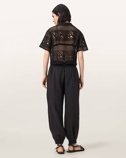 AllSaints Harrie Linen Blend Baggy Fit Pants Women's Hot Choc Brown Women's