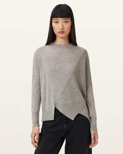 AllSaints Isla Crew Neck Merino Jumper Women's Sand Grey Women's