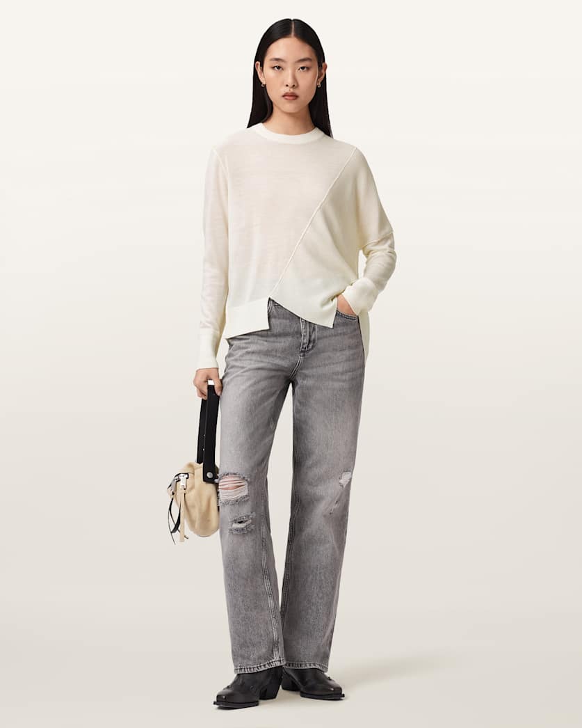 AllSaints Isla Crew Neck Merino Sweater Women's Chalk White Women's