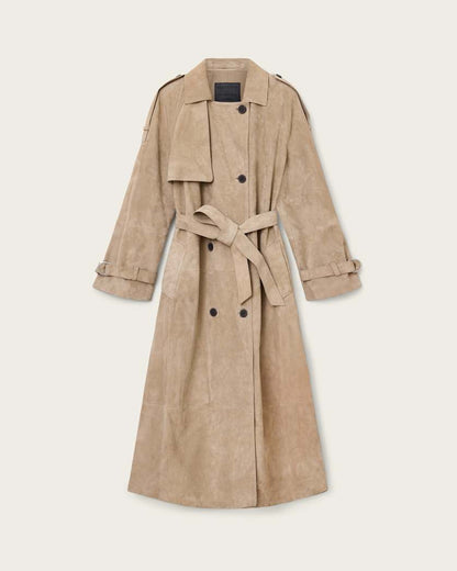 AllSaints Reed Suede Trench Coat Women's Taupe Brown Women's