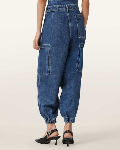 AllSaints Sol Tapered Denim Cargo Jeans Women's Mid Indigo Women's