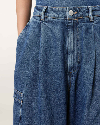 AllSaints Sol Tapered Denim Cargo Jeans Women's Mid Indigo Women's